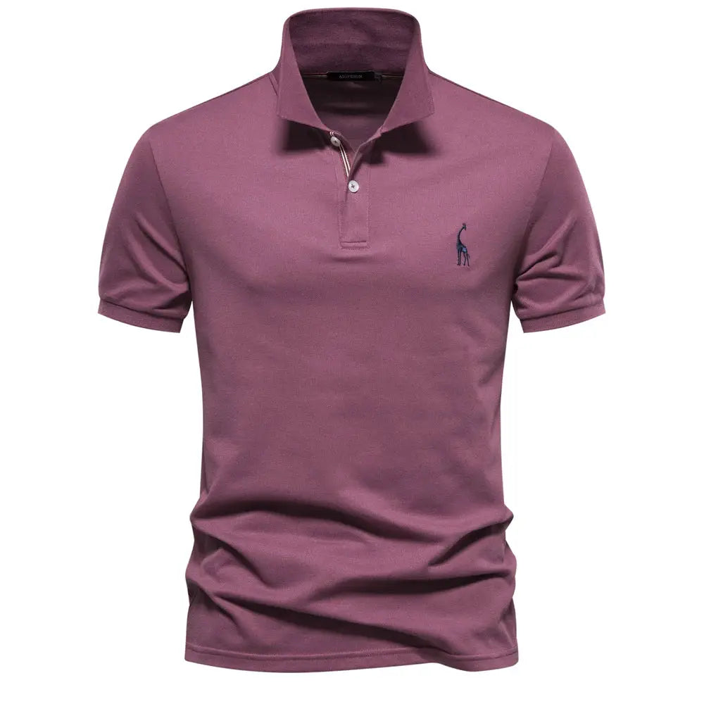 Men's cotton polo shirt in mauve with short sleeves and chest logo; Simples Market.