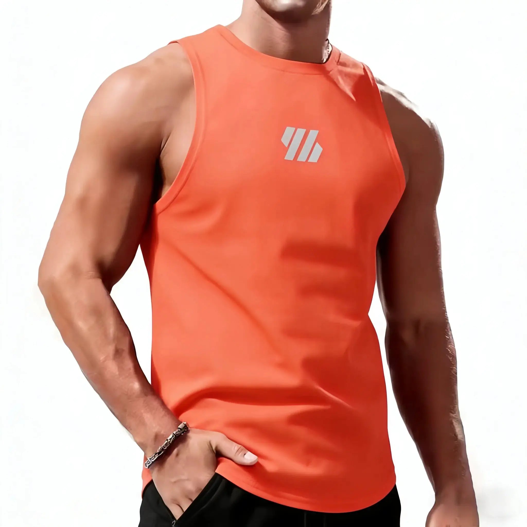 Men's orange Simples Market quick-dry sleeveless sport vest; gym tank top with logo