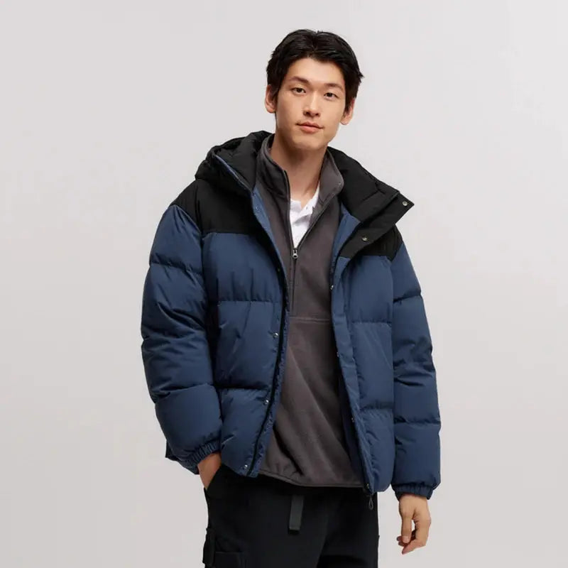 Men's Semir down jacket, blue and black, hooded waterproof windproof puffer coat