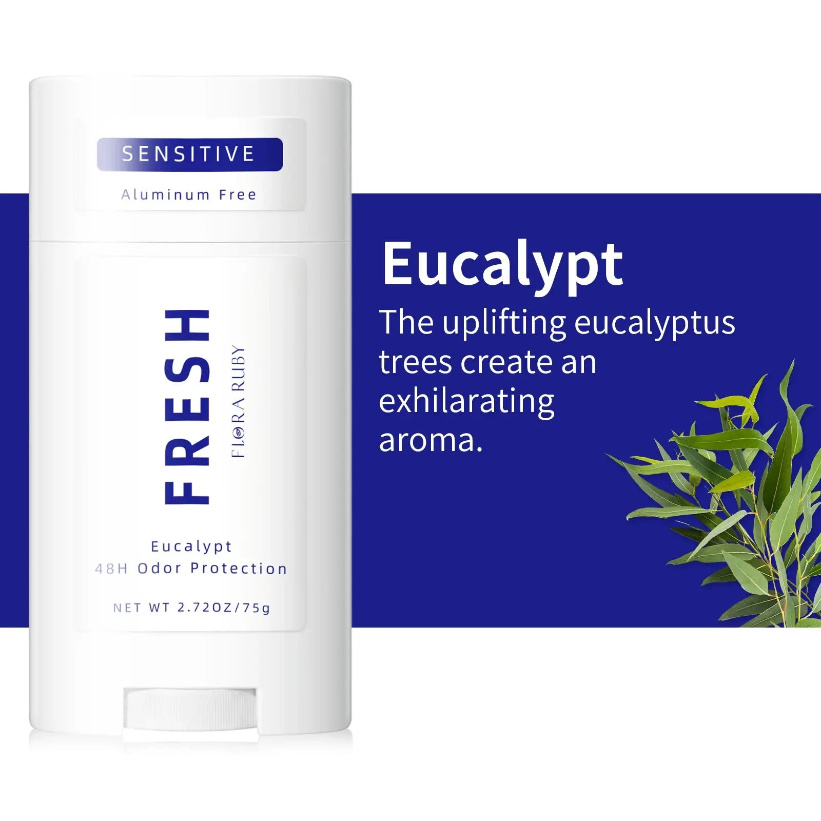 Deodorant stick by Simples Market, aluminum-free sensitive formula with eucalyptus scent, 75 g.