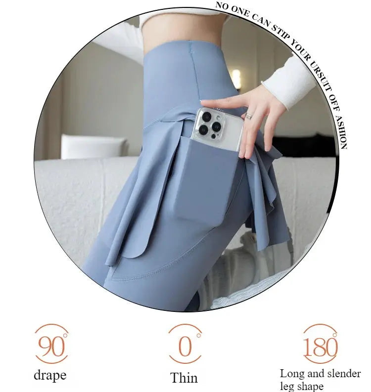 Women blue high-waist leggings with side pocket by Simples Market
