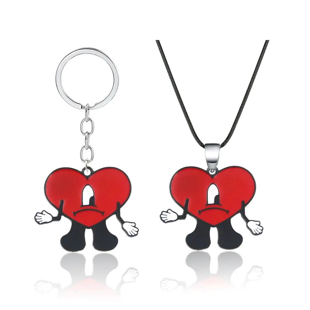 Rabbit Keychain With Heart Pendant Bad Bunny Style Silver Metal Unisex Jewelry Gift For Women Men