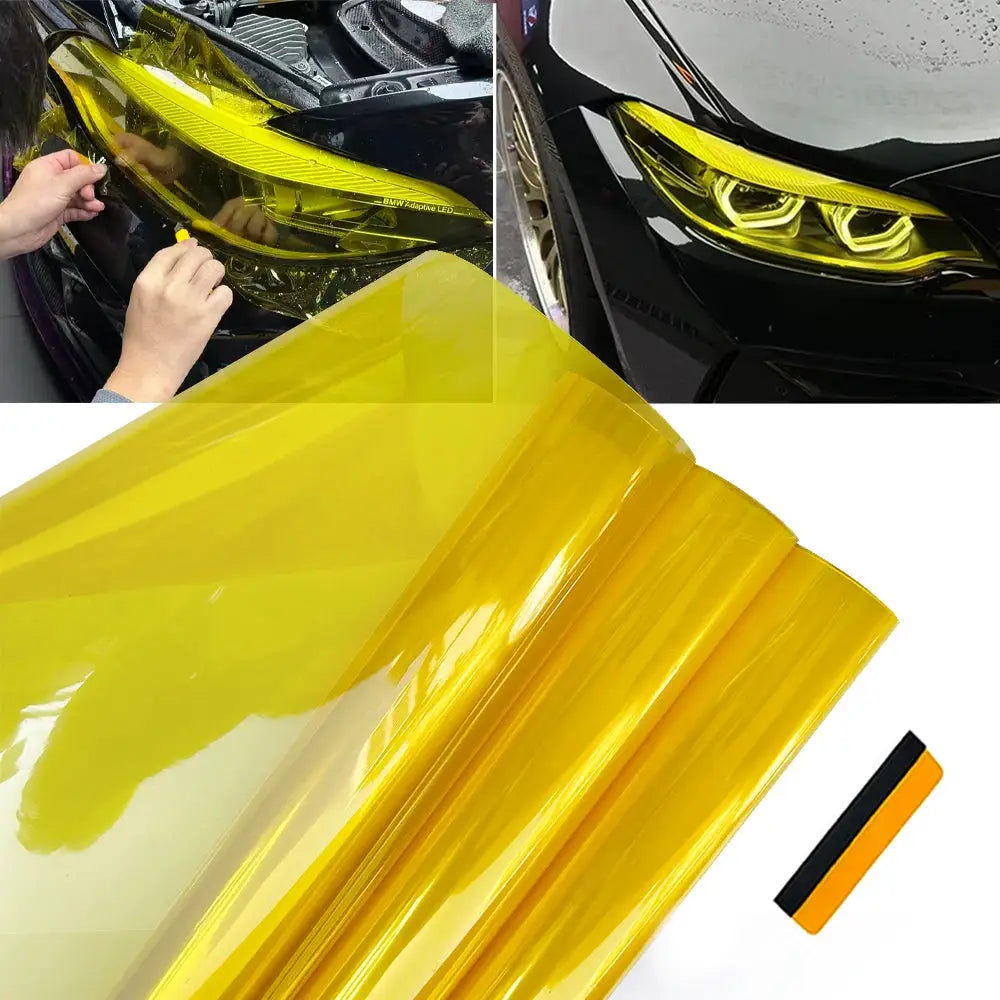 Simples Market yellow car headlight tint vinyl film sheet; self-adhesive waterproof car accessory.