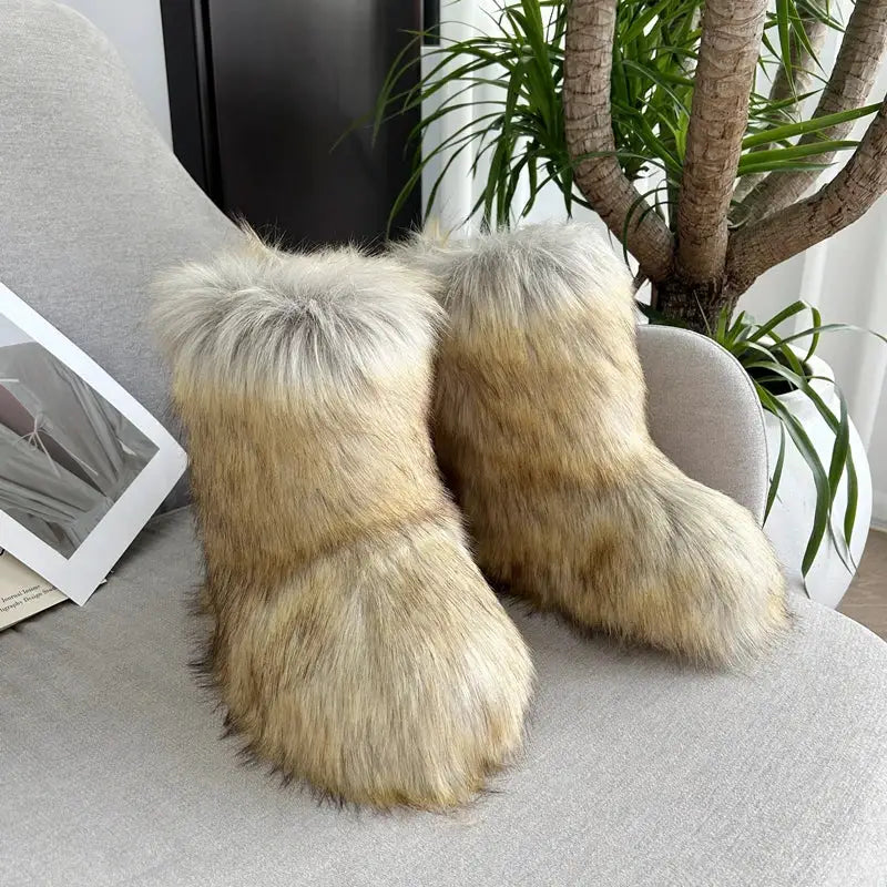 EverWarm Raccoon Fur Mid Calf Winter Snow Boots With Plush Insole And Short Plush Lining For All Day Warmth