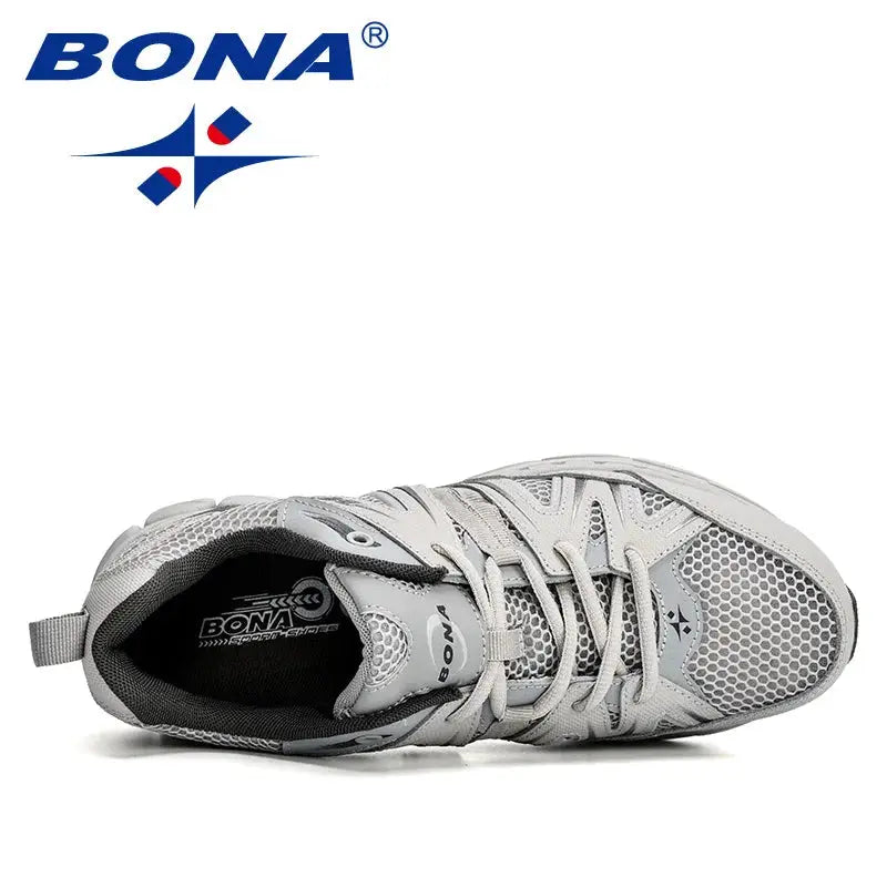 BONA men's running shoes with gray mesh upper and lace-up design