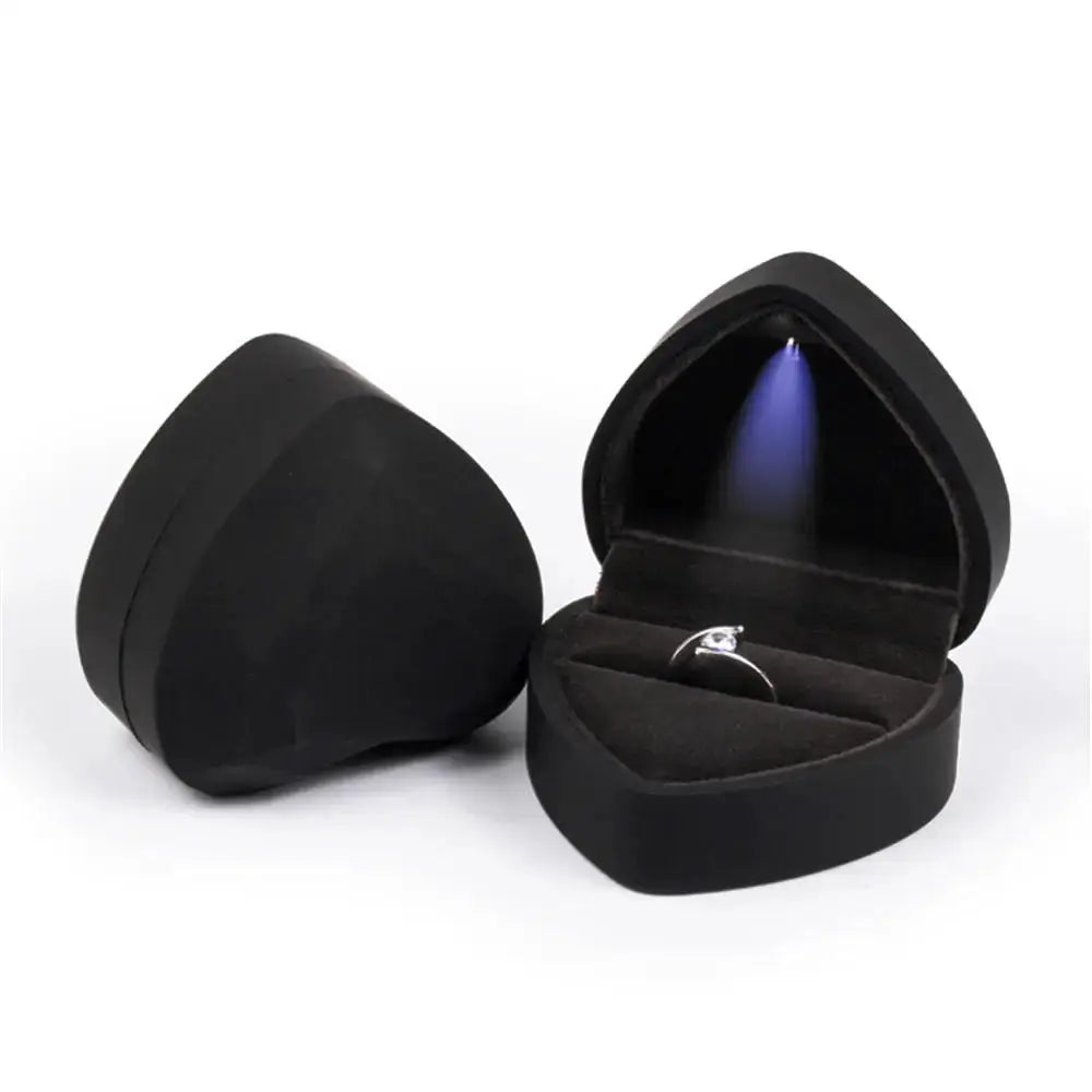 LED Jewelry Ring Box With Light Leather Exterior And Velvet Interior For Proposal Engagement Wedding Gift