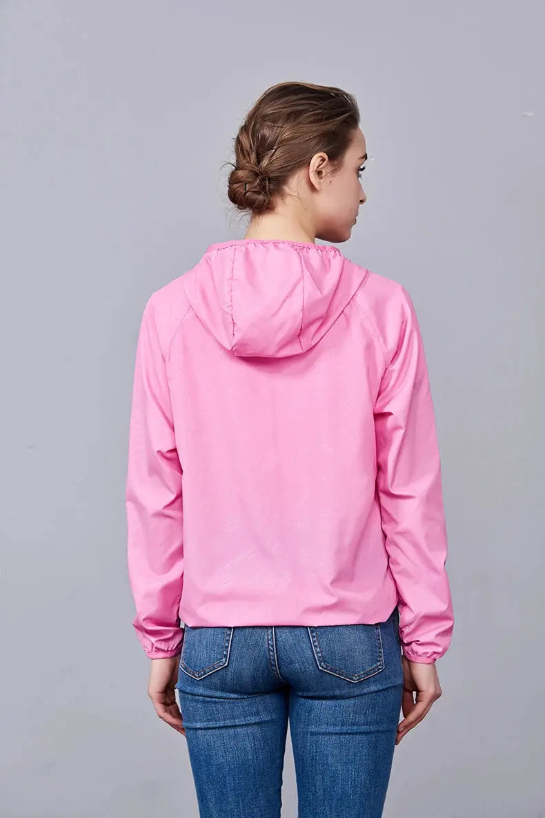 JNLN unisex pink hooded hiking rain jacket, waterproof quick-dry windbreaker for outdoor trekking