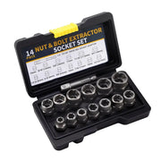 14 Piece Impact Bolt And Nut Remover Set Steel Bolt Extractor Tool Set With Solid Storage Case For Industrial Use