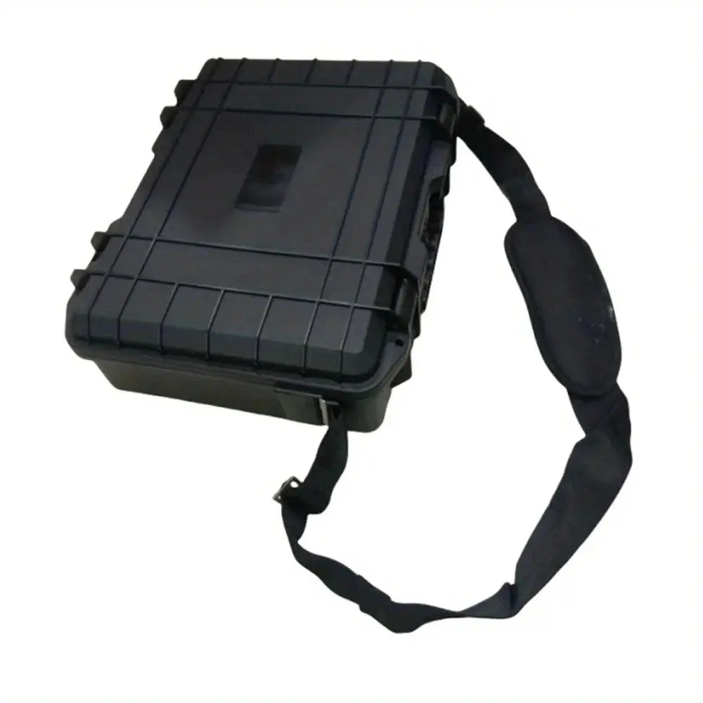 Hard toolbox safety protector box with strap, impact-resistant rugged black tool case