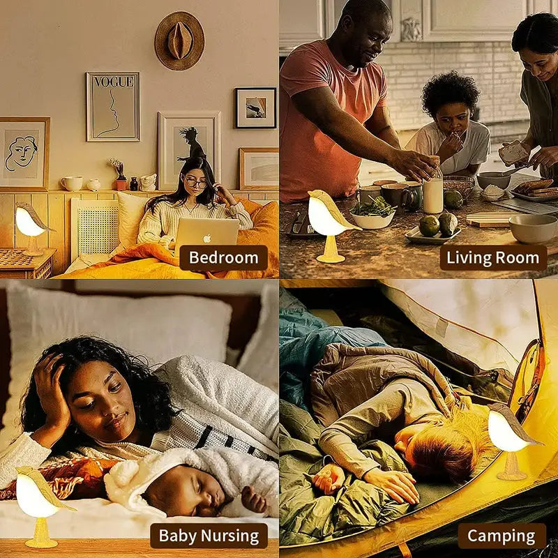 LumiNest Bird Night Light Rechargeable LED Desk Lamp With Touch Switch Three Color Temperatures For Bedroom Decor