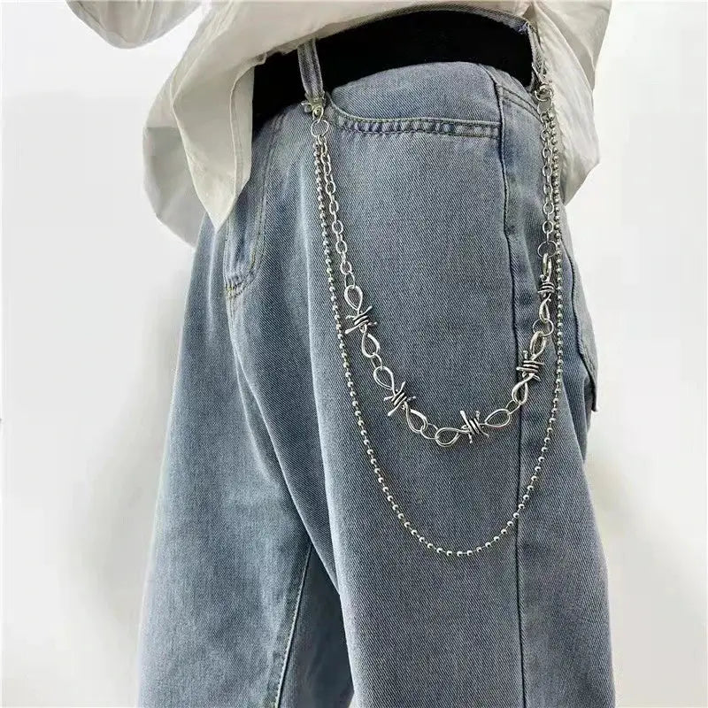 PunkPulse Layered Spike Rivet Metal Chain Belt Keychain For Unisex Biker Goth Style Jeans And Pants