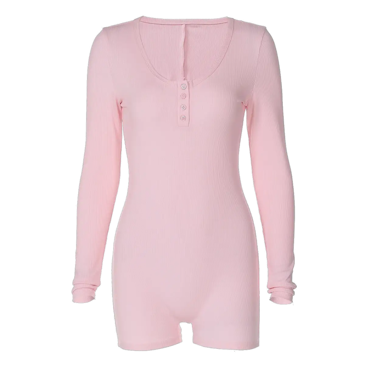 Hugcitar pink ribbed long-sleeve romper with square collar and button placket by Simples Market