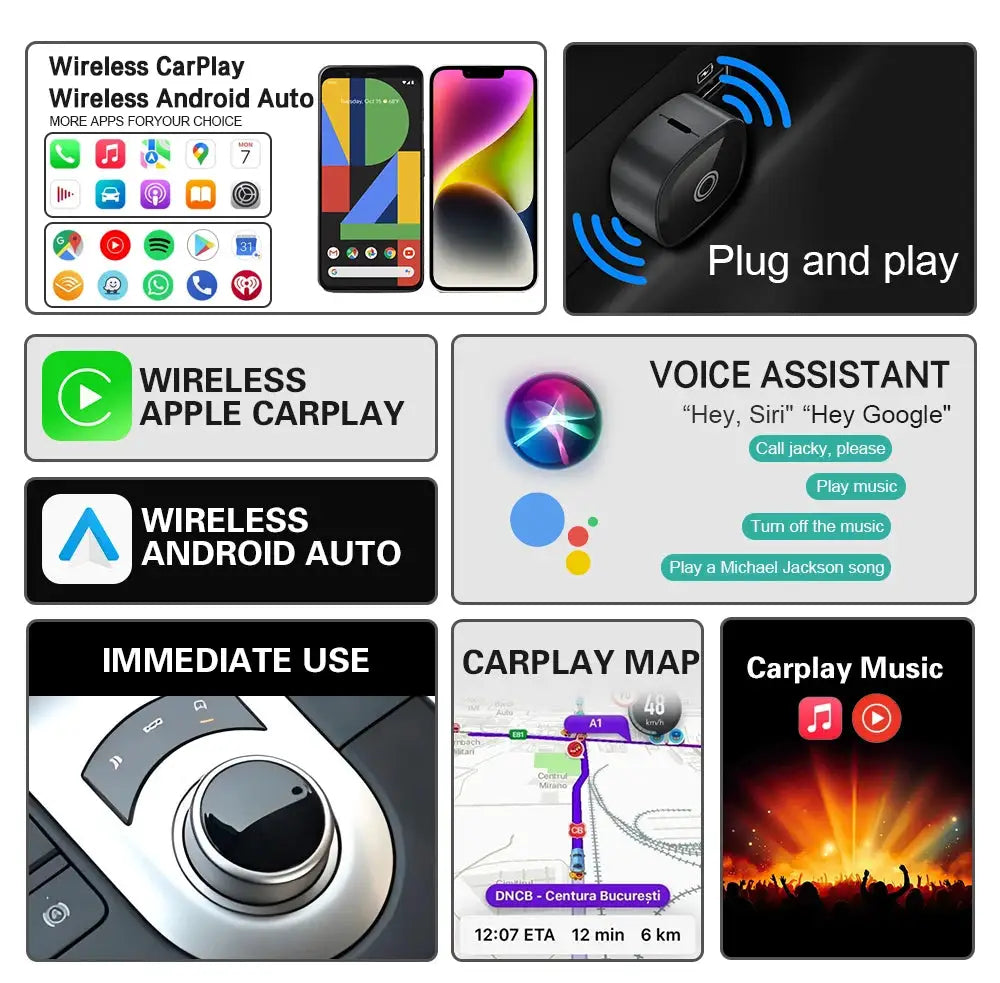 XUDA 2in1 wireless CarPlay & Android Auto AI smart box for VW, Toyota, Nissan, Honda, Ford by Simples Market