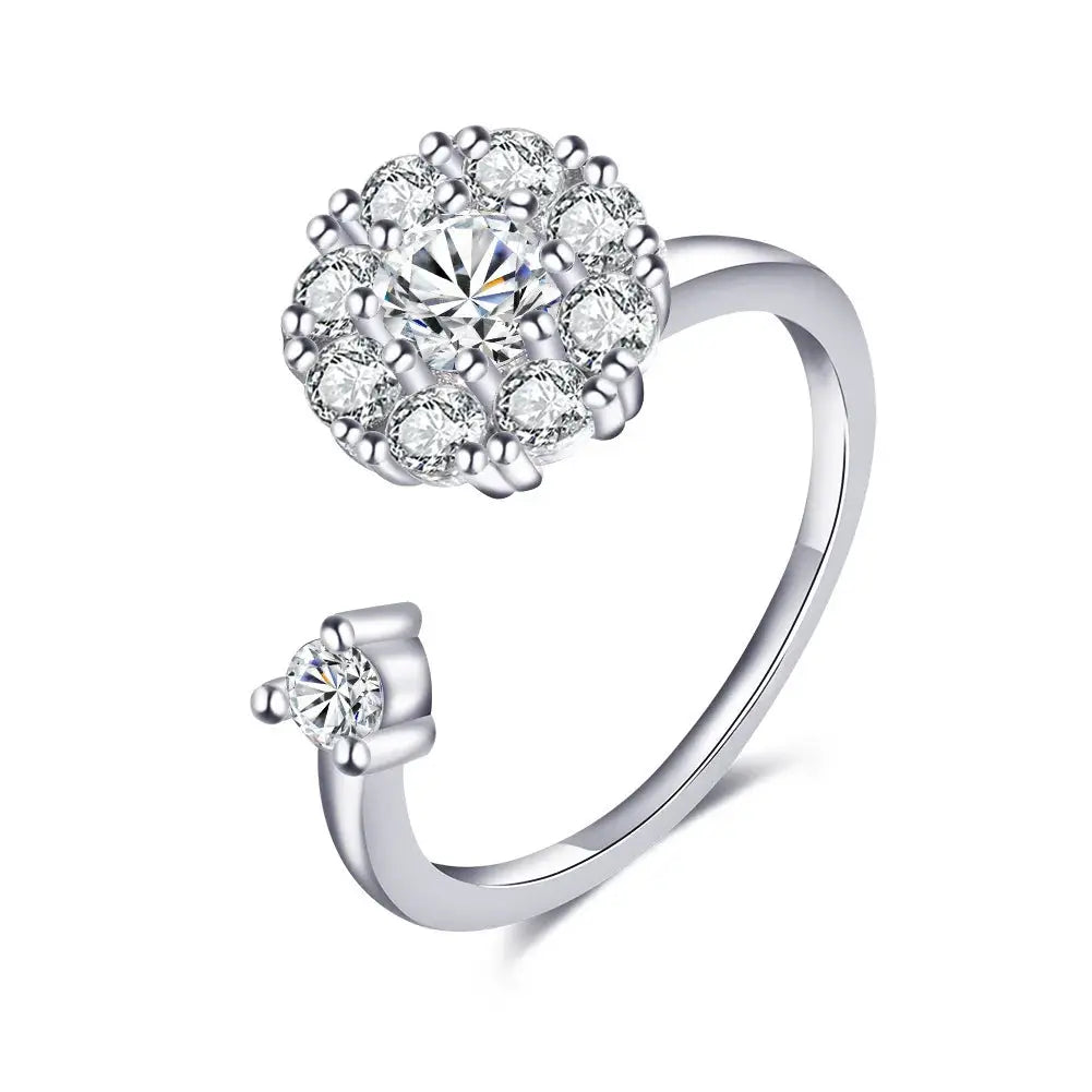 SMJEL Fidget Spinner Ring for Women Crystal Flower Eye Butterfly Animal Motifs Stress Relief Wedding Jewelry