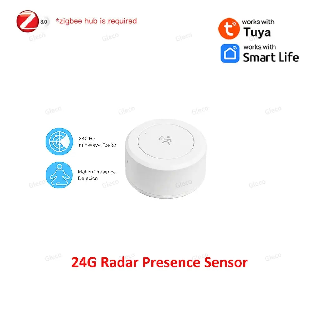Zigbee 24G mmWave radar presence sensor for Tuya Z2M, white round device by Simples Market
