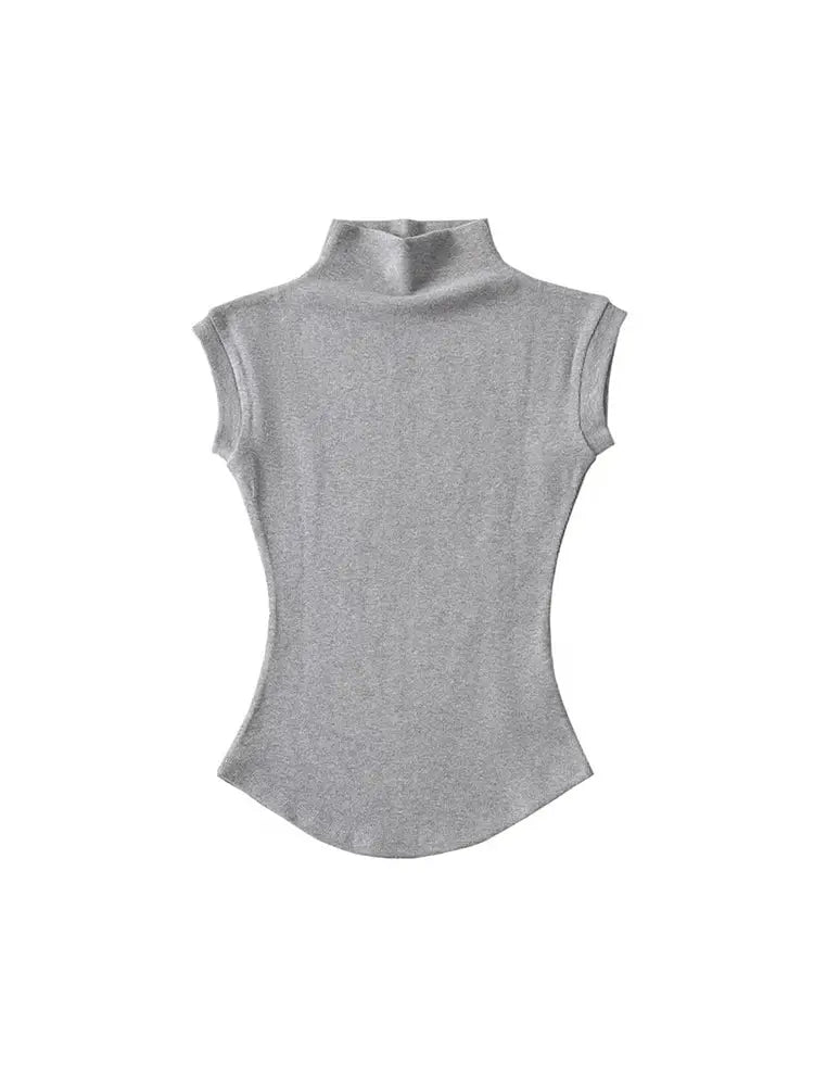 Women's Sleeveless Turtleneck Knit Top Slim Fit Summer Tee Solid Color Streetwear Essentials