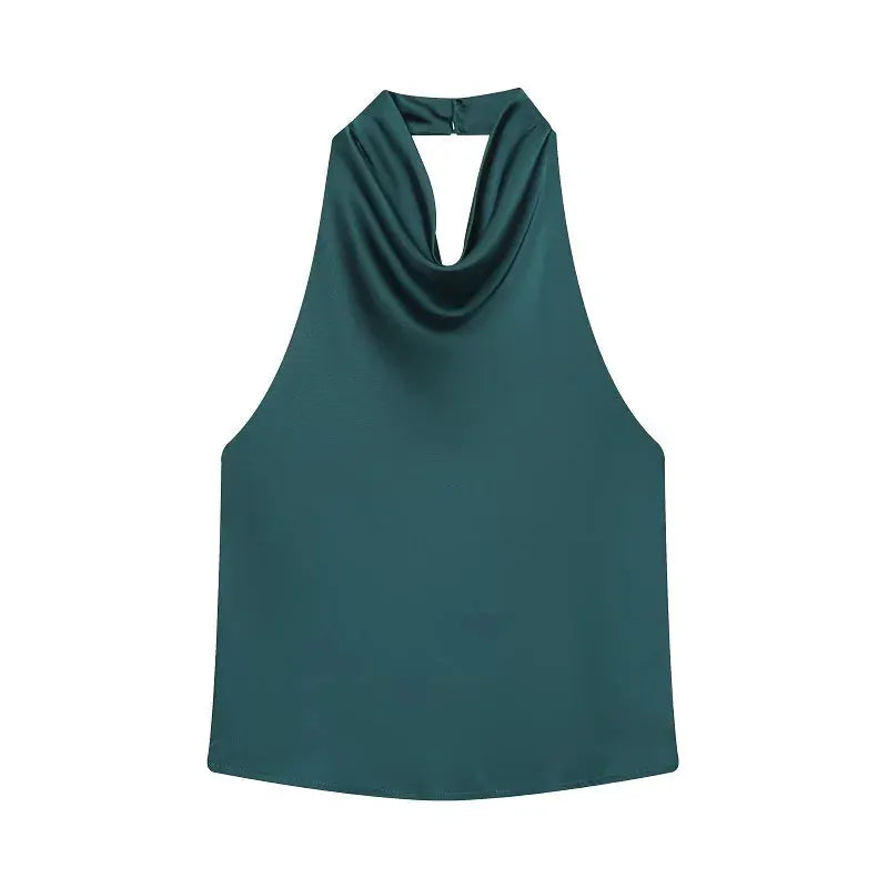 Mujer 2025 Black Satin Halter Top Backless Camisole For Women Off Shoulder Beachwear Summer Top