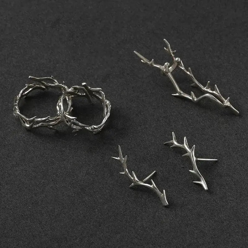 Vintage Inspired Style Men's And Women's Rings With Branches And Thorns Silver Plated, Couples Ring Gifts, Personality