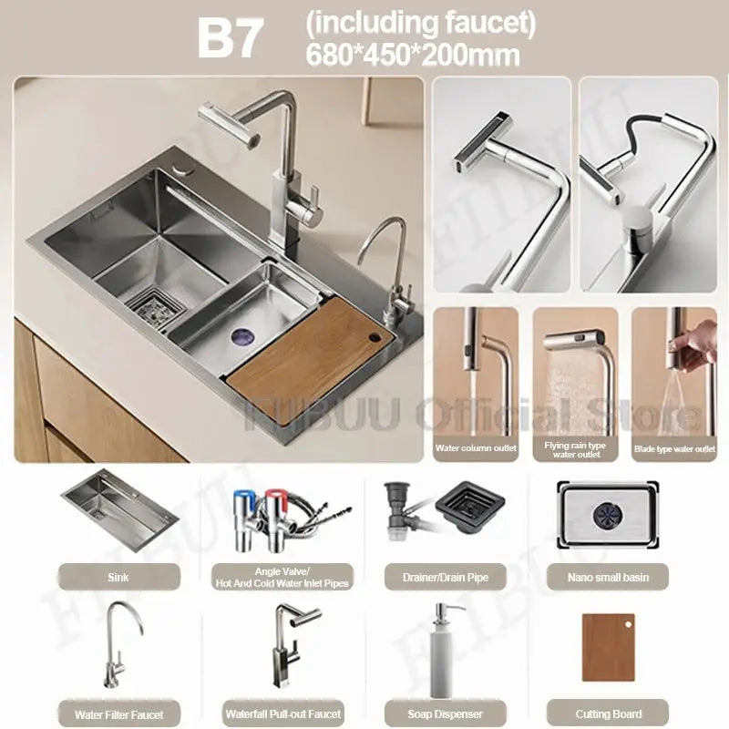 Simples Market 304 stainless steel kitchen sink, large single bowl, undercounter/topmount with faucet included
