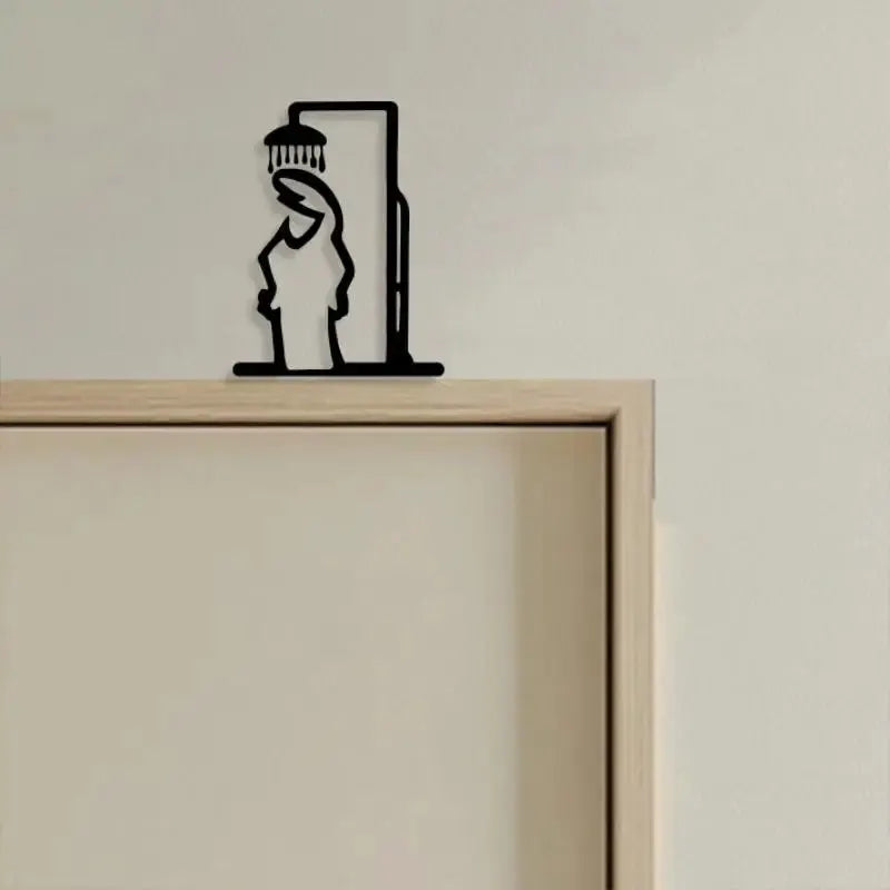 Shower figure metal wall art, black minimalist line design for bathroom decor