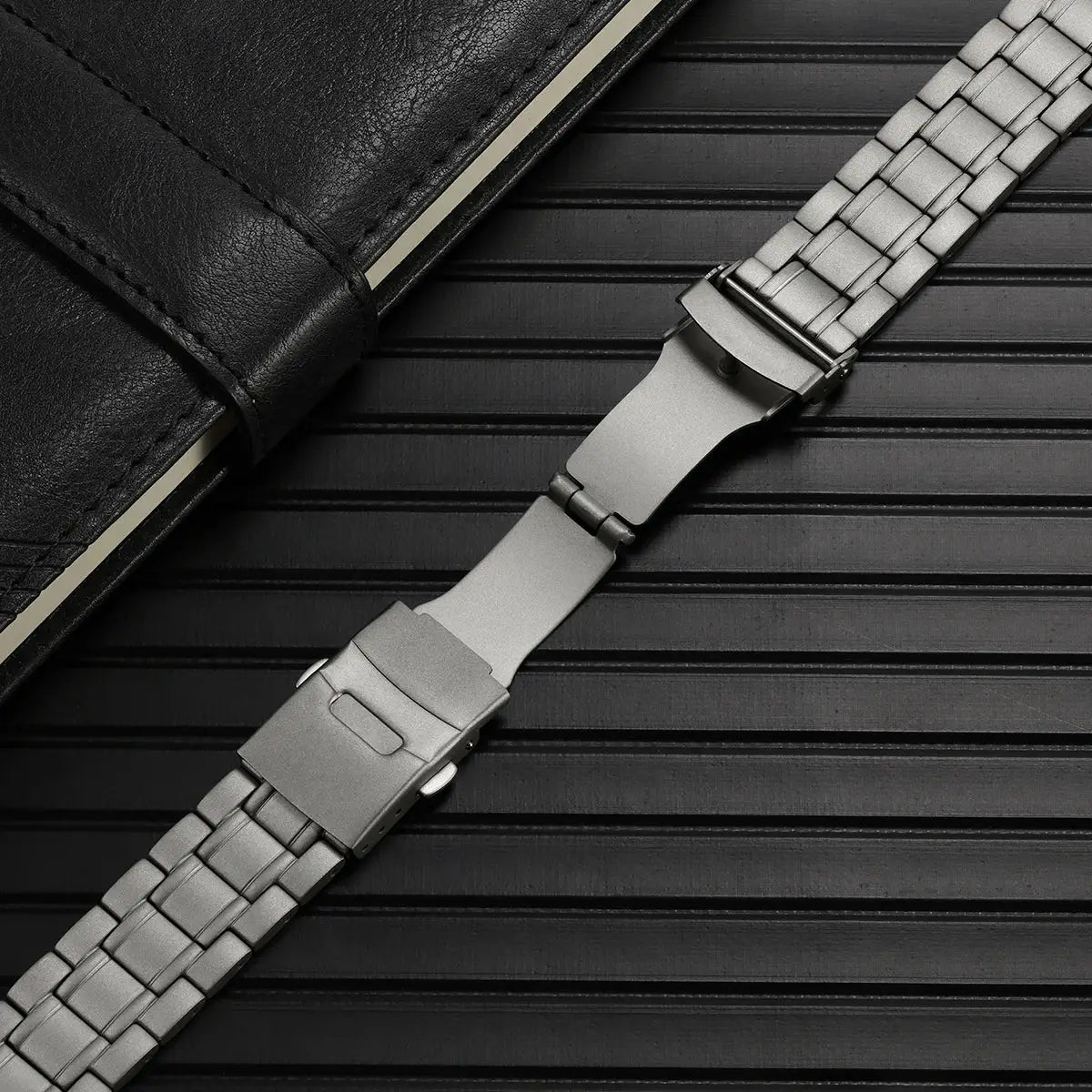 Full titanium watch bracelet, 20mm, silver-gray with a quick-release clasp