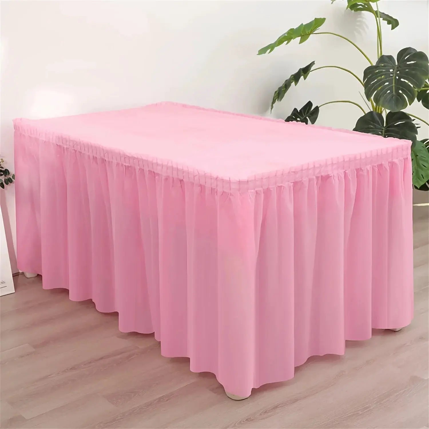2 Piece Disposable Tablecloth Set With Long Skirting Rectangular Paper Table Covers Solid Color For Party
