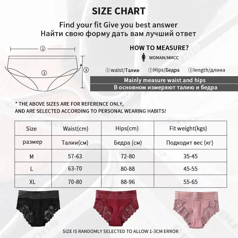 3Pcs lace panties set by Simples Market in black, red and pink; breathable seamless women's underwear.
