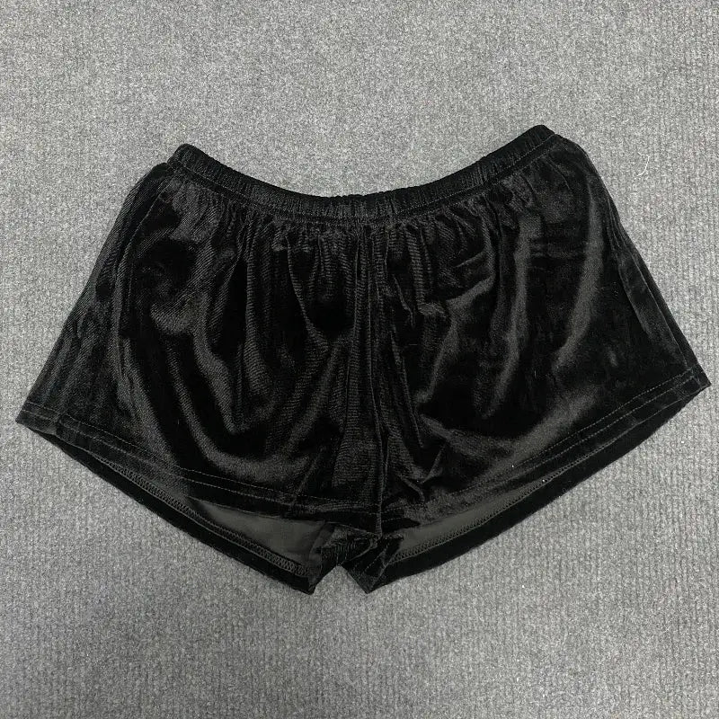 Women's retro breathable shorts in black velvet-look fabric with elastic waistband and wide-leg fit, Simples Market