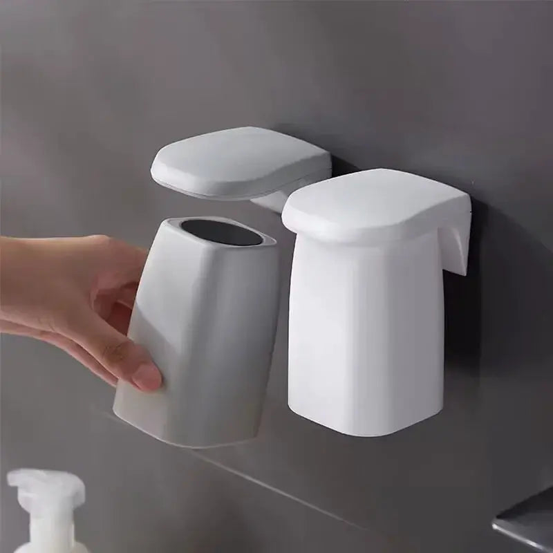 Magnetic mouthwash cup wall-mounted toothbrush rack set, white minimalist Japanese style by Simples Market