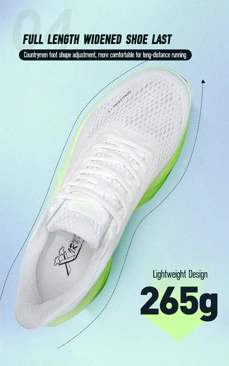 IRUNSVAN carbon fiber sneakers by Simples Market, white breathable mesh upper with neon green sole