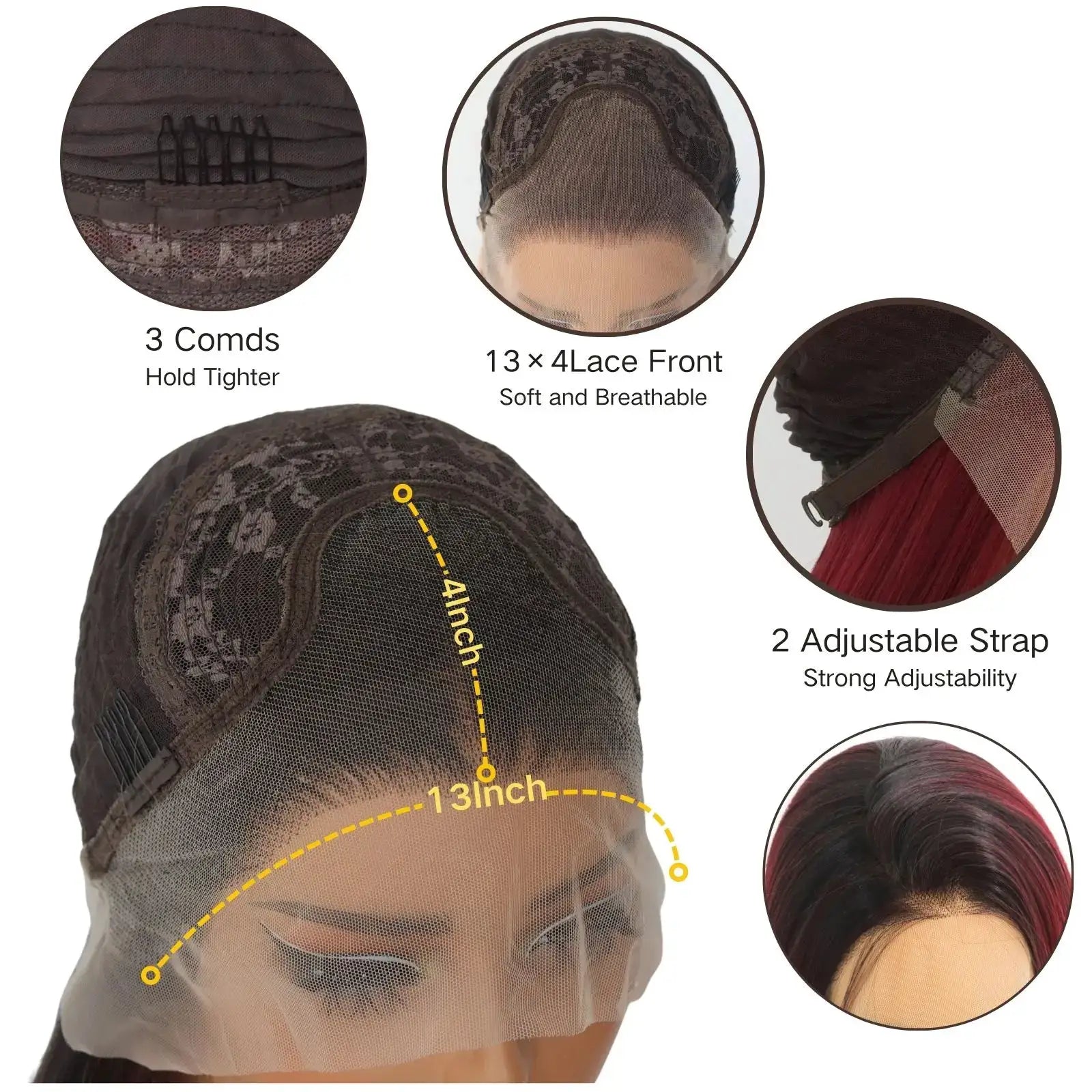Ombre Burgundy Lace Front Wigs Long Straight 24 Inch 13x4 Synthetic Wine Red For Women