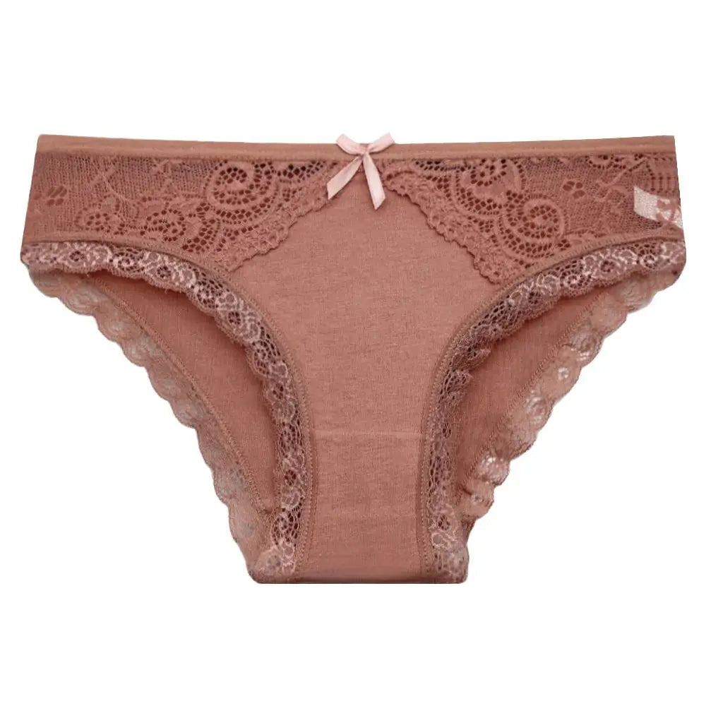 Low-rise peach cotton lace panties with bow detail for women