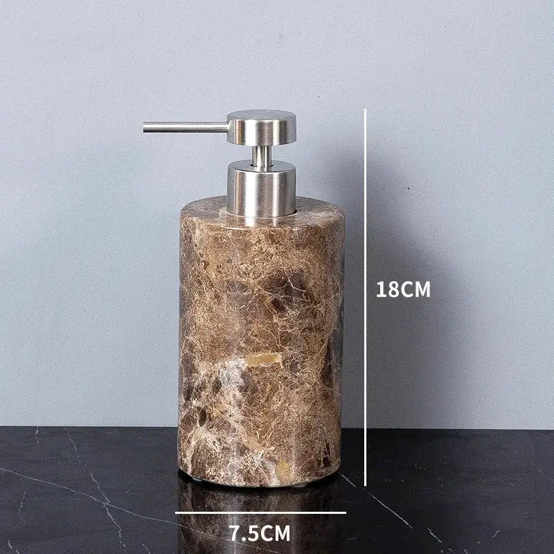 Emperador Dark marble soap dispenser with stainless steel pump, brown natural stone bathroom accessory