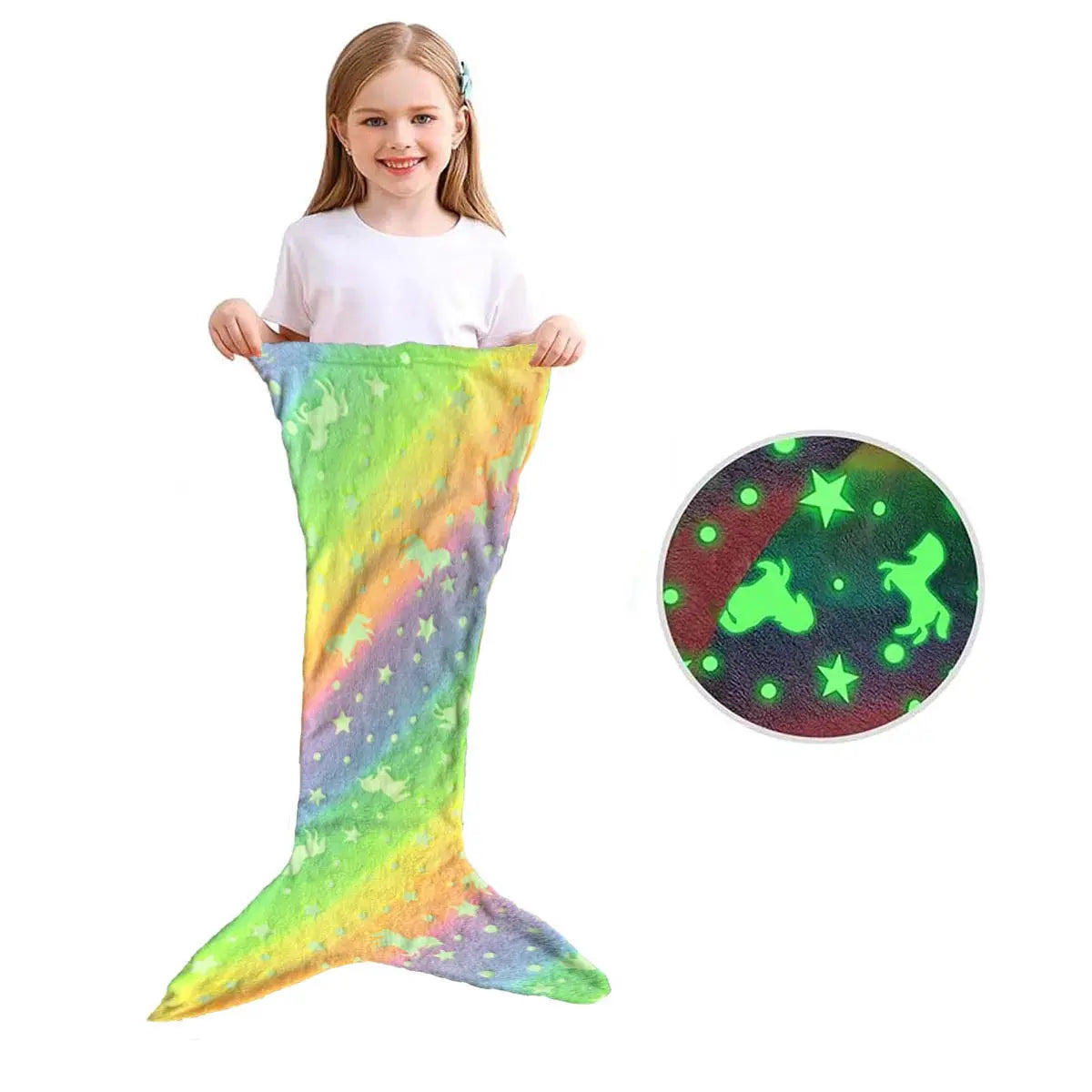 Night Glow Mermaid Tail Blanket For Kids Soft Flannel Fleece Wearable Companion Blanket All Seasons