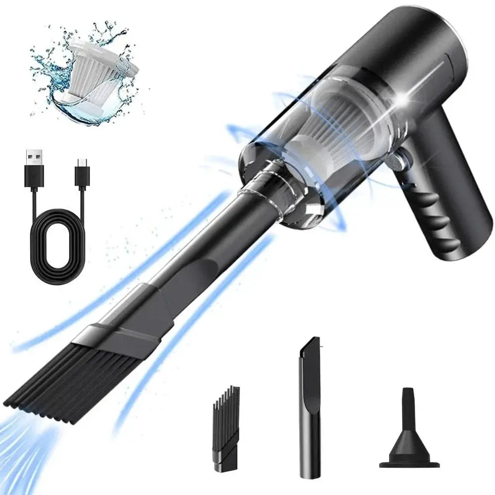 9000Pa wireless handheld car vacuum by Simples Market, black with USB charging and attachments