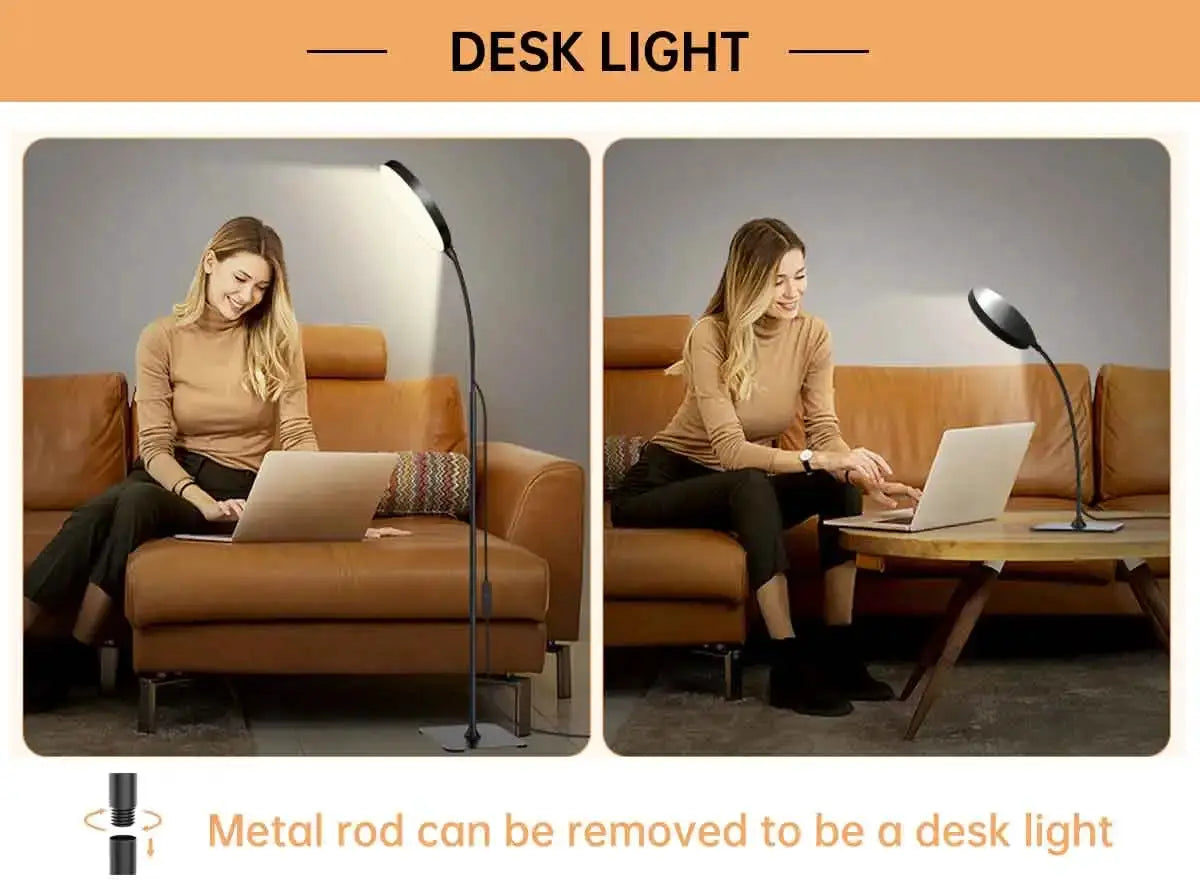 Simples Market LED floor lamp with flexible gooseneck; black metal finish, removable rod converts to desk lamp