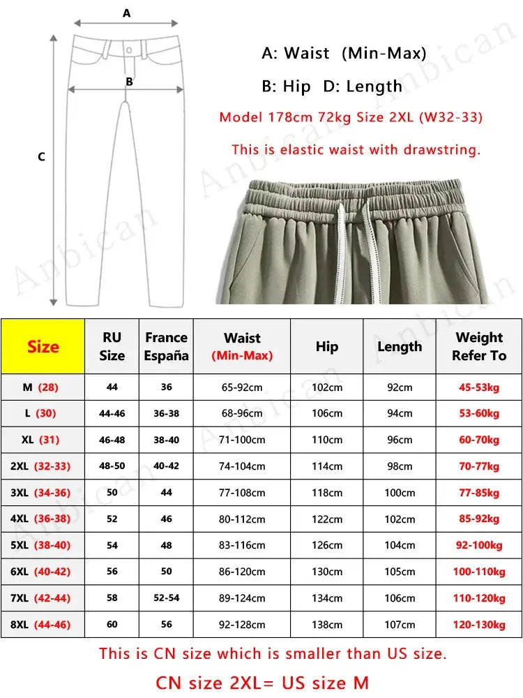 Simples Market men's jogger sweatpants, cotton/polyester, elastic waist with drawstring, baggy hip-hop style 6XL-8XL.