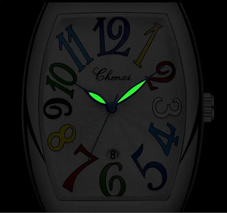 CHENXI men's watch with curved glass and luminous green hands