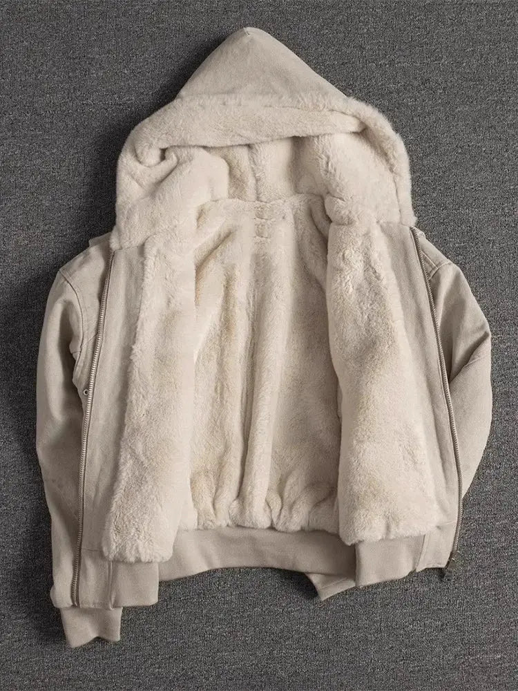 Mauroicardi oversized beige canvas padded jacket with faux fur lining and hood
