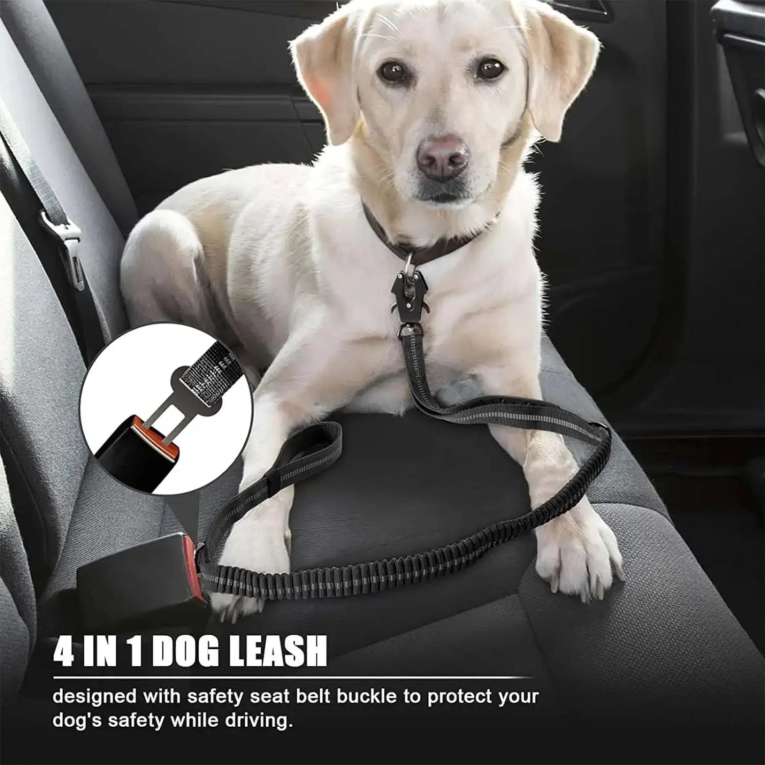 Reflective Shock Absorbing Pet Leash For Large Dogs With Car Seatbelt Heavy Duty Tactical Bungee No Pull