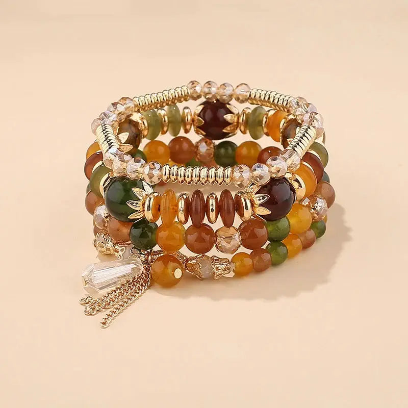 4 Piece Tassel Charm Beads Bracelet Set For Women And Men Bohemian Colorful Glass Bead Chain Bangle Jewelry
