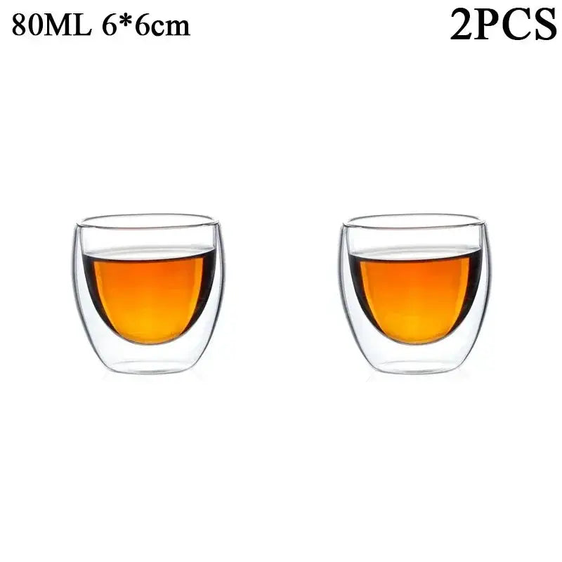 Double Wall Glass Kung Fu Tea Cup Set 80ml 150ml High Borosilicate Transparent Drinkware For Tea Coffee Milk Water