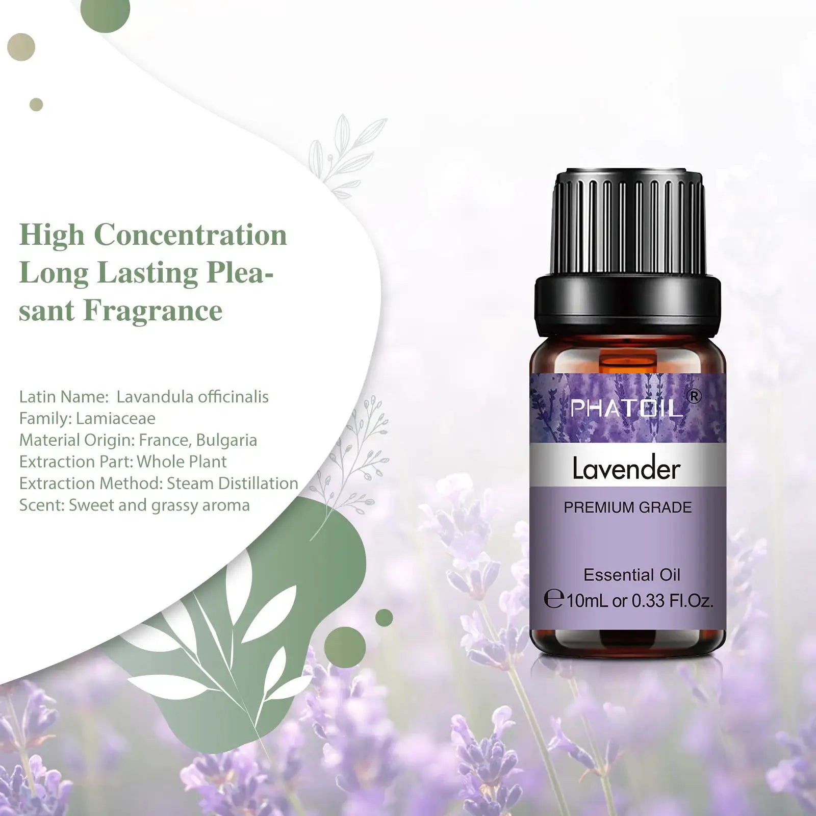 PHATOIL 10ml Natural Plant Essential Oil Eucalyptus Lavender Bergamot Vanilla Peppermint For Diffuser