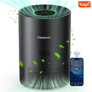 Chuboor air purifier, black cylindrical unit with H13 HEPA, Tuya app compatible for 30–40 m² rooms