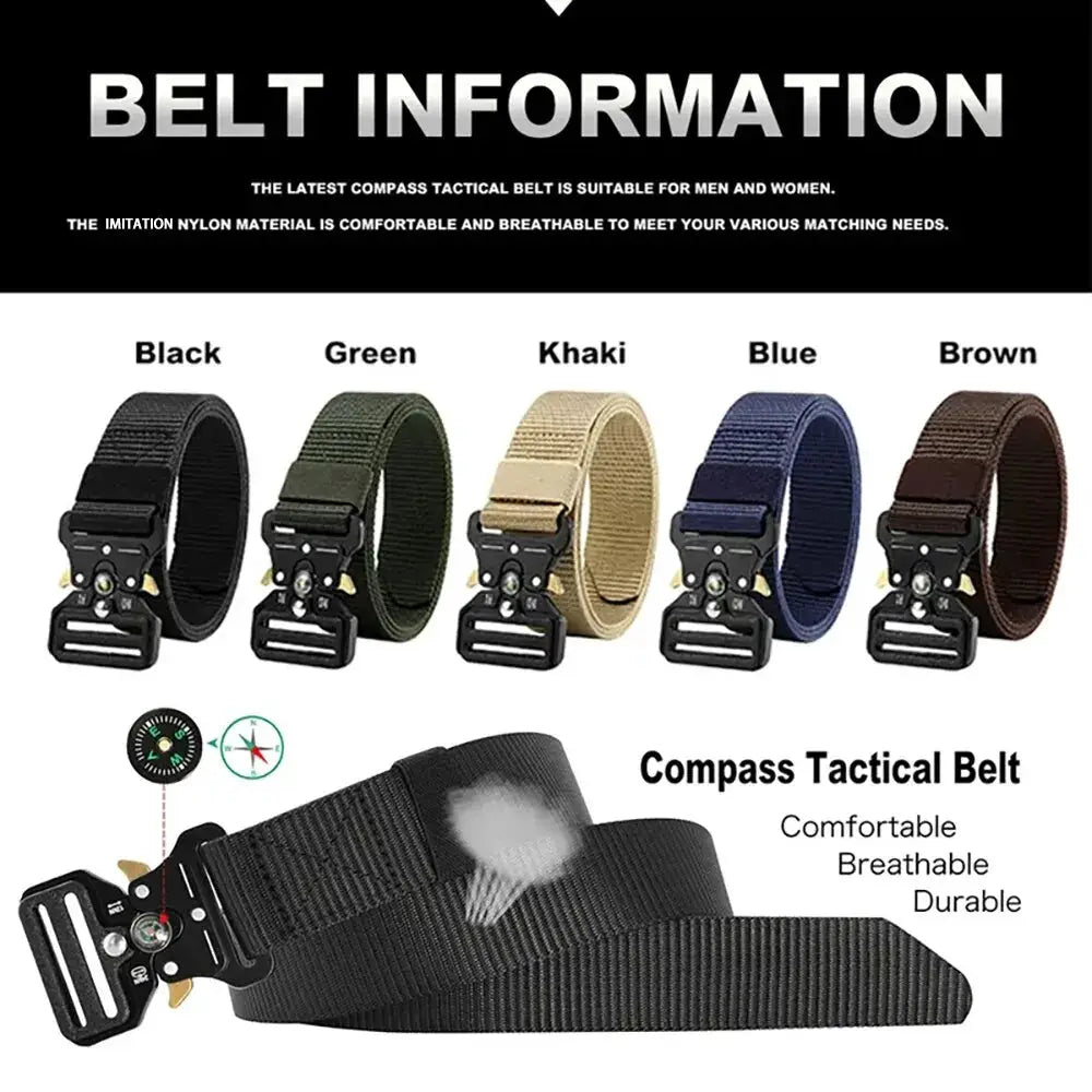 Unisex Outdoor Compass Belt With Integrated Compass Durable Canvas Nylon Belt For Sports Casual And Tactical Use