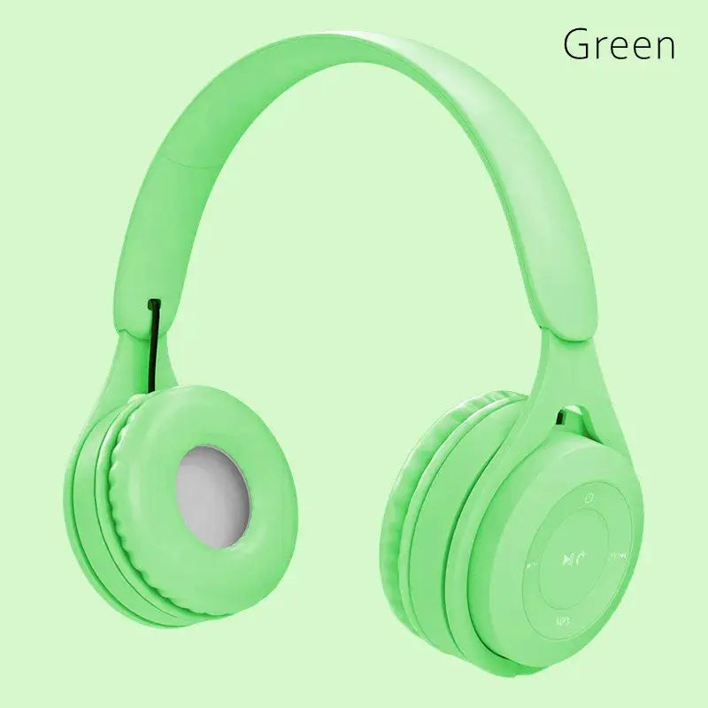Y08 wireless Bluetooth headphone, green macaron-style over-ear headset with mic, Simples Market
