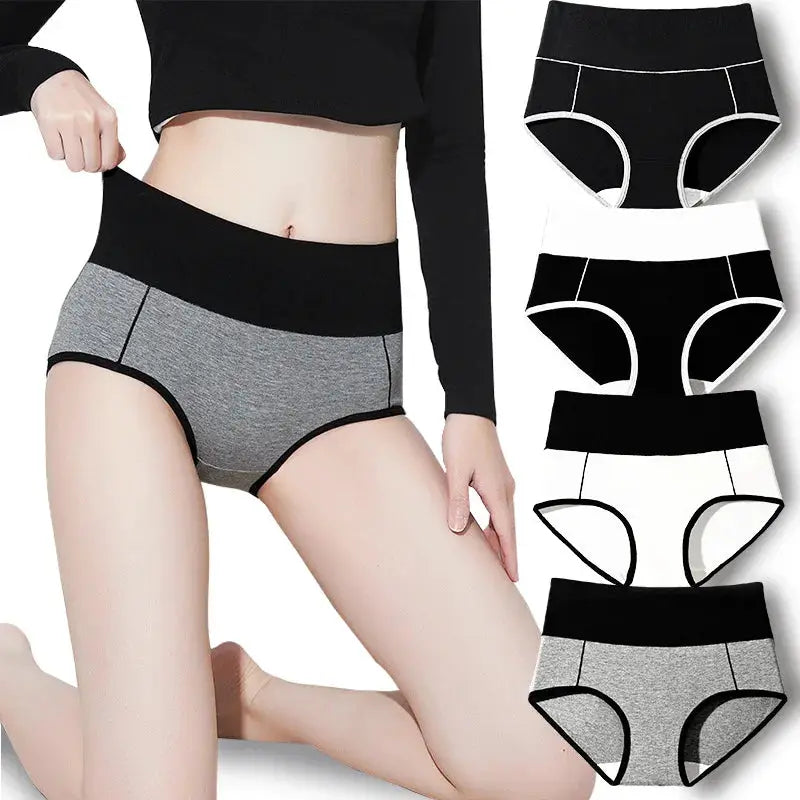 Simples Market Plus Size 4Pcs Cotton High-Waist Body Shaper Panties; women's underwear set in black, gray, white