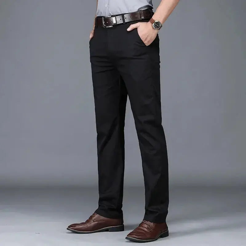 Men's black straight-stretch business casual pants, office trousers, sizes 28-40