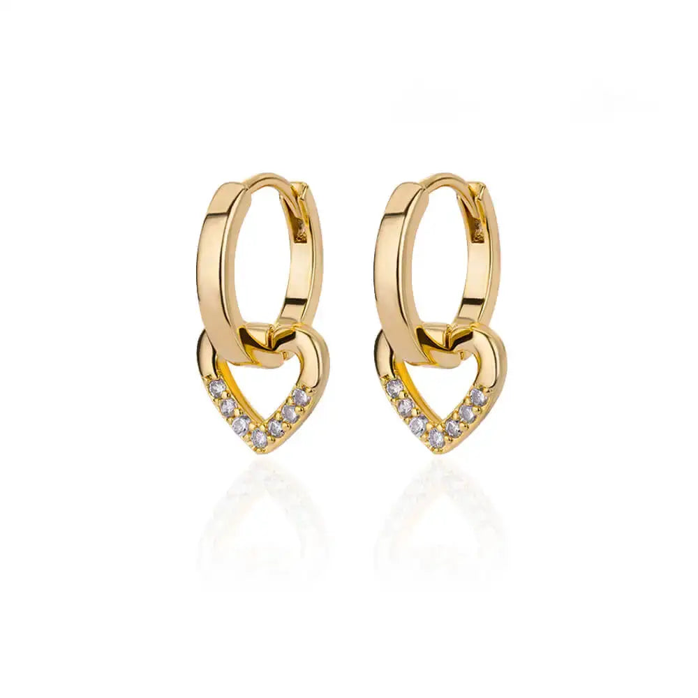 Hollow Zircon Heart Earrings For Women Stainless Steel Gold Color Jewelry Gift Free Shipping Luxury Wedding Accessory