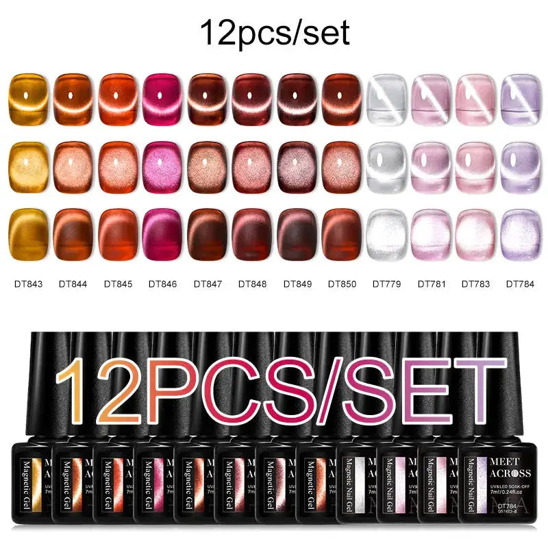 Gel nail polish set 12pcs by Simples Market; pink glitter and macaron blue shades